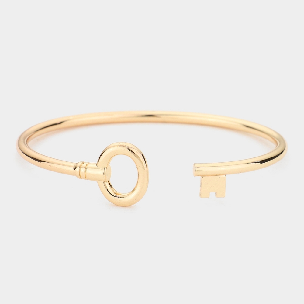 Gold Key Metal Bangle Cuff Bracelet Fashion Statement Jewelry